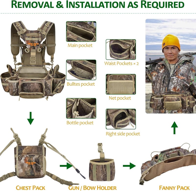 NEW VIEW Hunting Fanny Waist Pack for Men, Camo Waist Pack for Hunter, Fanny Hunting Backpack with Rifle & Bow Holder - Image 3